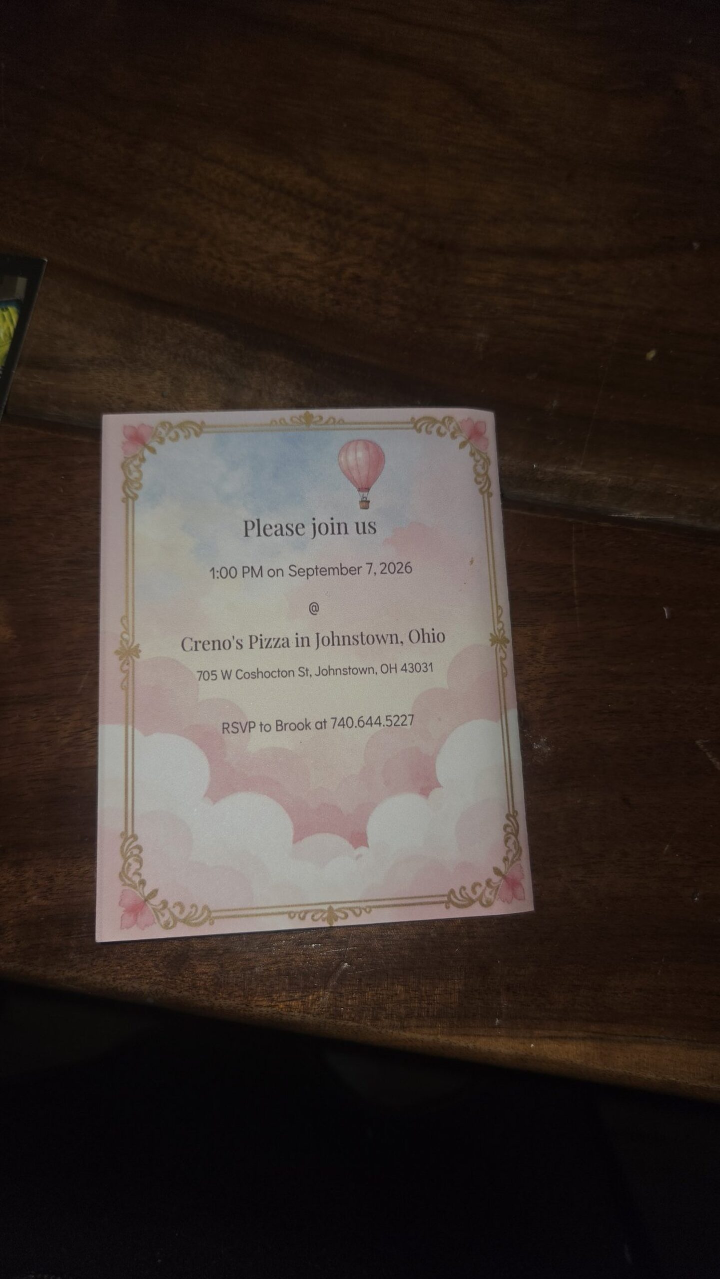 Baby book back with event details