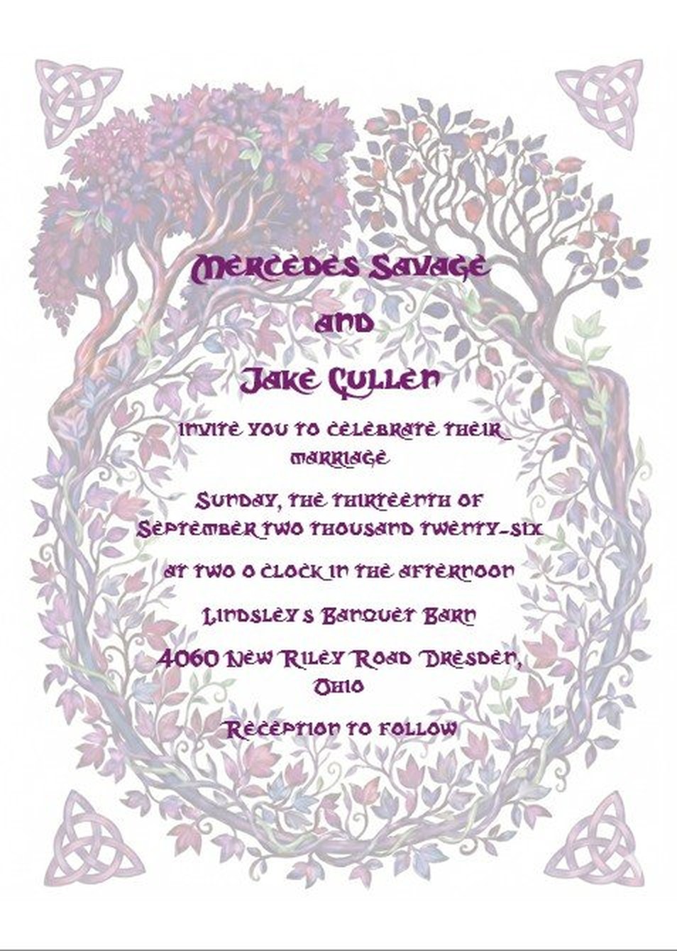 Celtic wedding invitation card