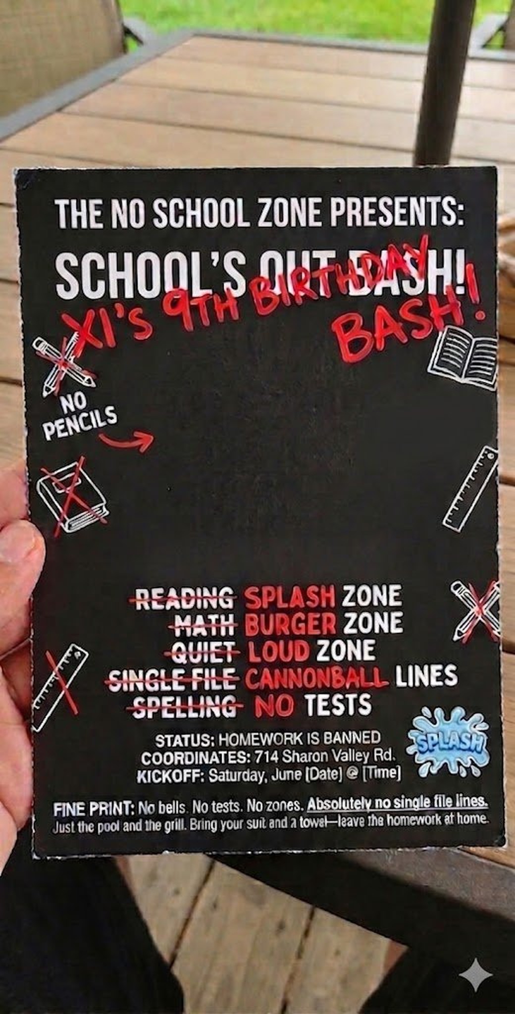School's Out birthday bash invitation